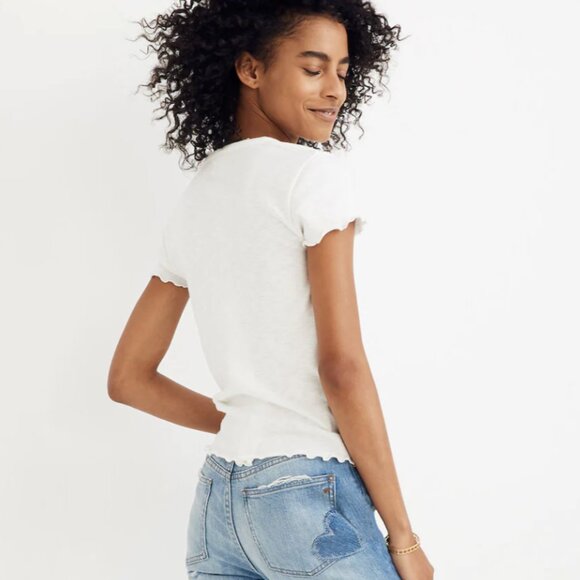 NWOT Madewell Baby Tee Lettuce Trim White Cream Bright Ivory Short Sleeve Tshirt - Picture 2 of 5